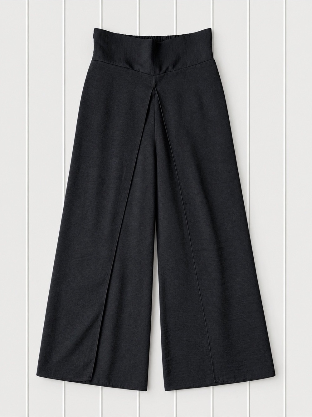 Suzy Shier Woman Black Flowy High Waist Wide Leg Faux Wrap Pull On Pants SMALL